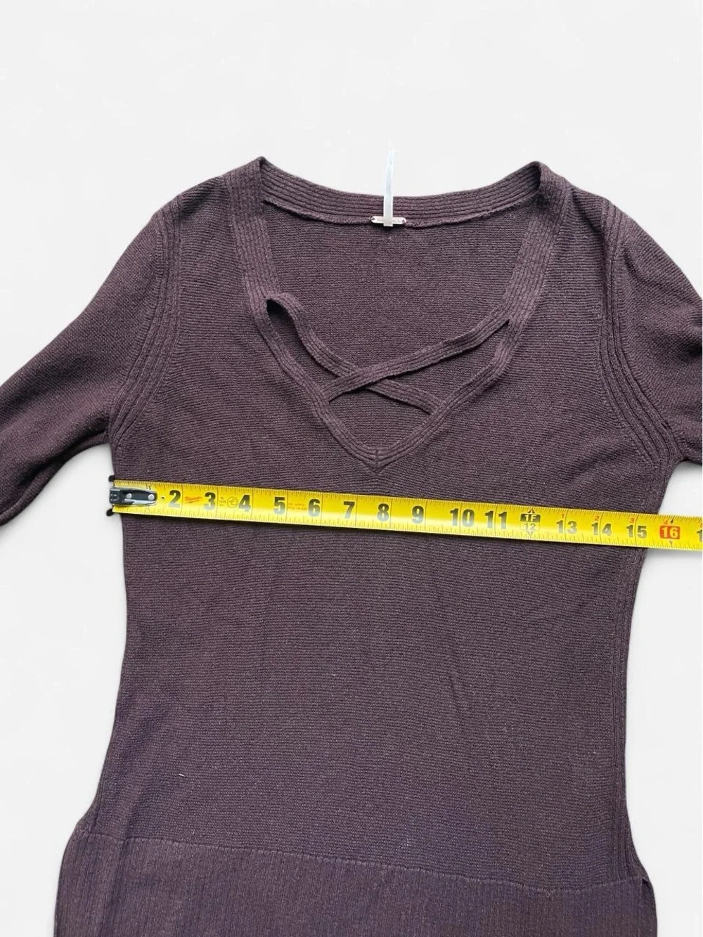 Free People Tunic Sweater CrissCross Front Knit Mocha Brown Linen Blend Sz S